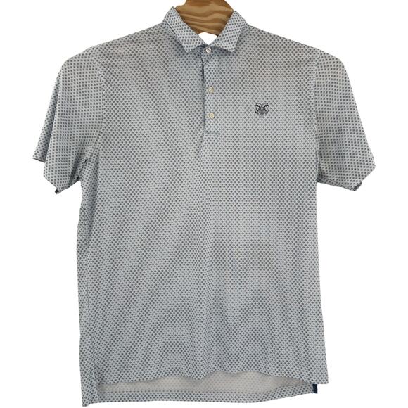 Johnnie-O Mens Large White Blue Diamond Patterned Short Sleeve Golf Polo Shirt - Picture 5 of 6